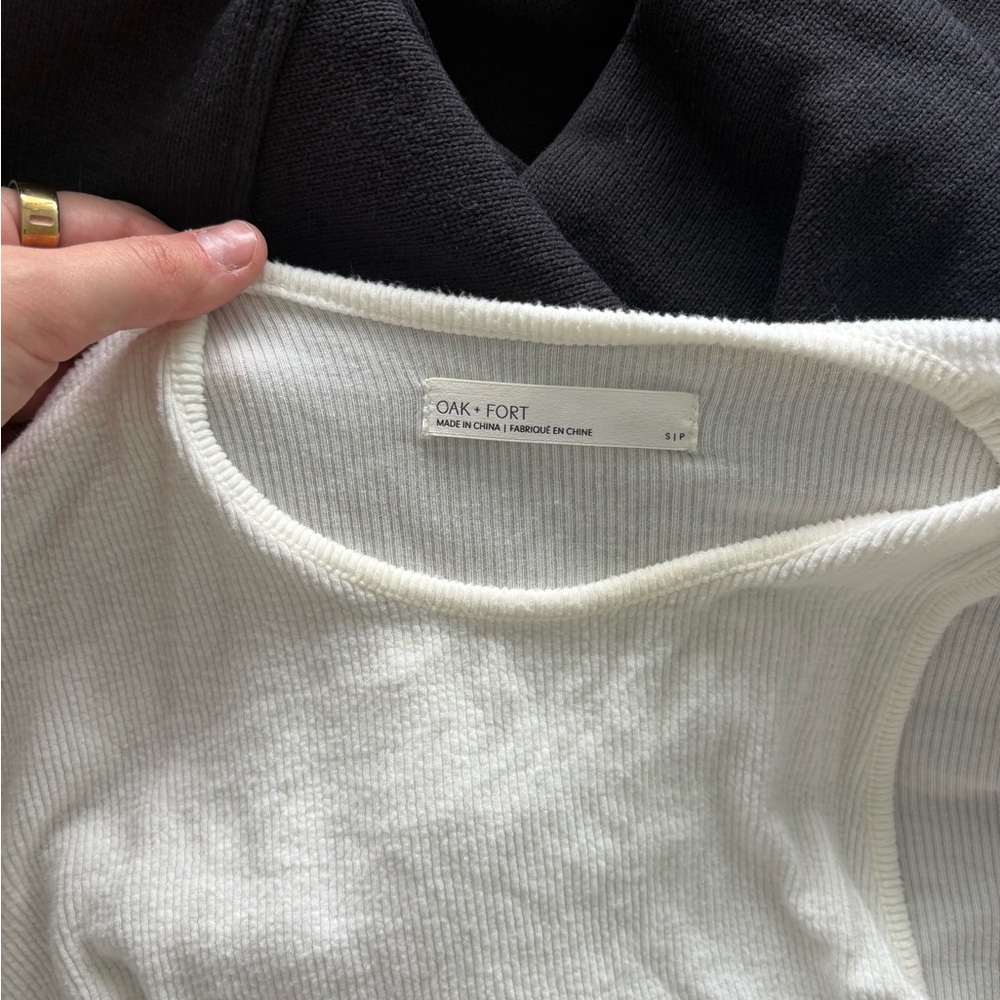 OAK + FORT Ribbed Cream Top - Picture 2 of 5
